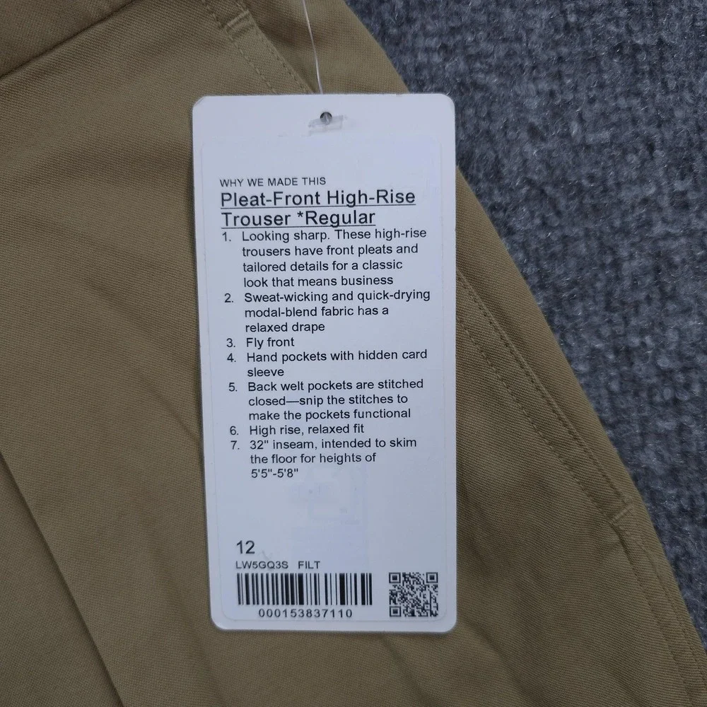 Lululemon Pants Womens 12 Beige Pleat-Front High-Rise Trouser Wide Leg Office